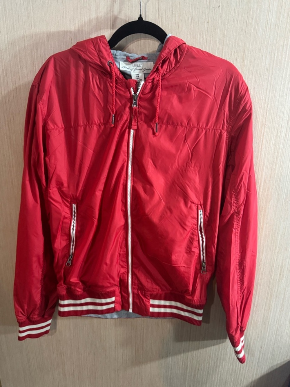 Women’s LOGG by H&M Red Hooded Zip-Up Bomber Jacket Size Medium